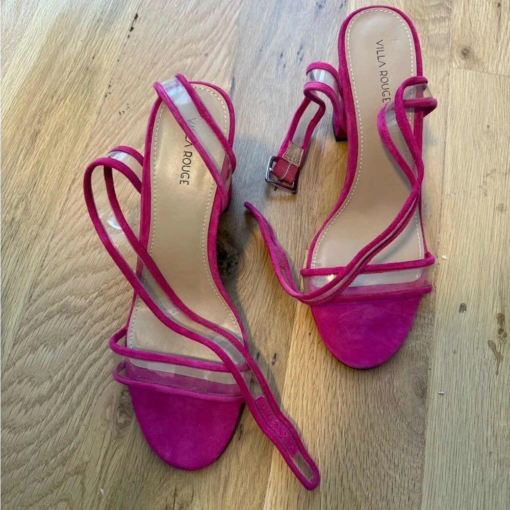 Villa Rouge Hot Pink Strappy Block Sandal Heels- never worn